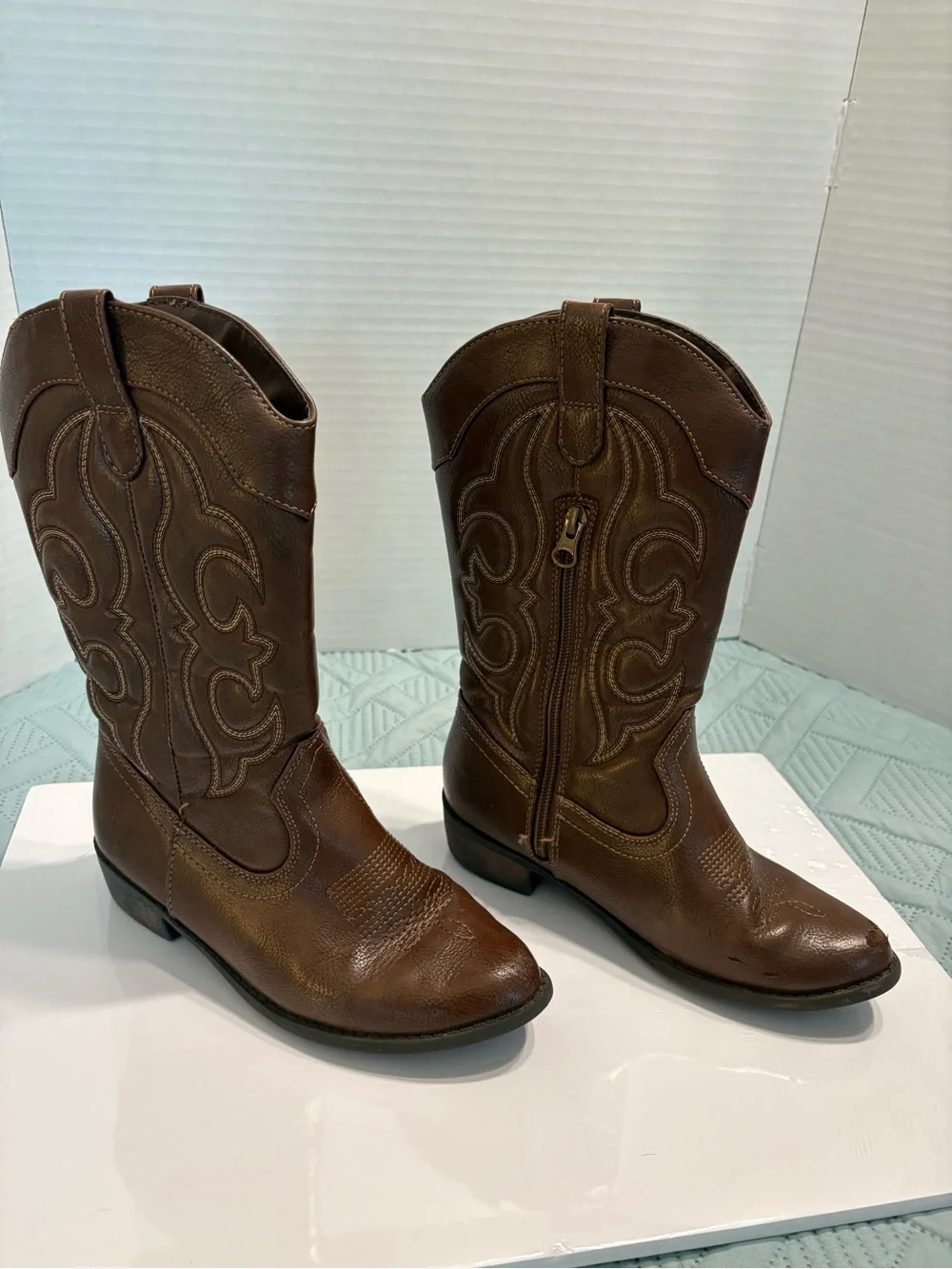 Cat & Jack Montana Girl's Western Boots Brown Faux Leather Side Zip Size 3